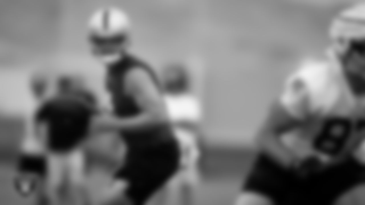 Las Vegas Raiders quarterback Derek Carr (4) on the field for practice at 2022 Training Camp at Intermountain Healthcare Performance Center.