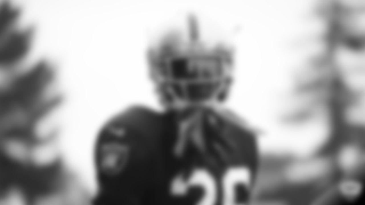 Raiders cornerback Nevin Lawson (26) on the field during practice at 2019 Training camp.