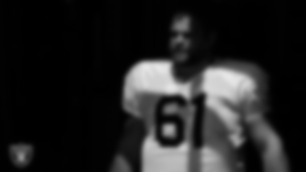 Las Vegas Raiders offensive lineman Jordan Meredith (61) during practice at Intermountain Healthcare Performance Center.