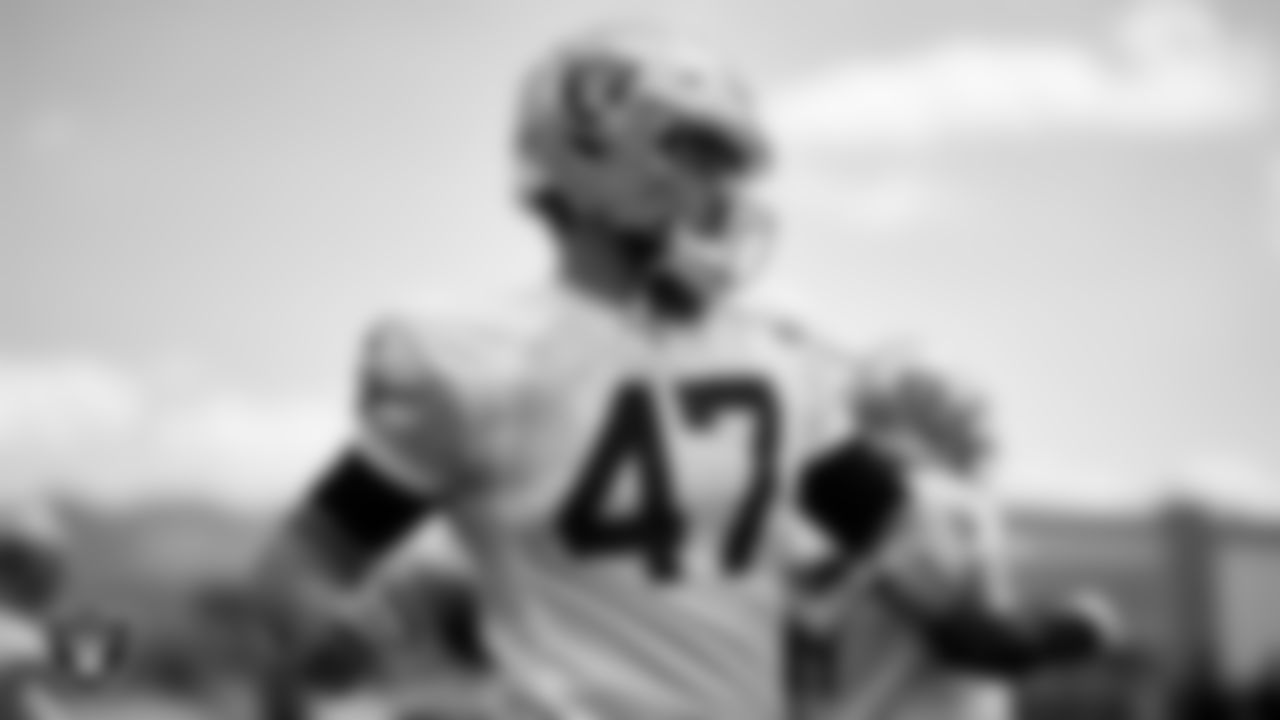 Las Vegas Raiders long snapper Trent Sieg (47) during practice at Intermountain Healthcare Performance Center.