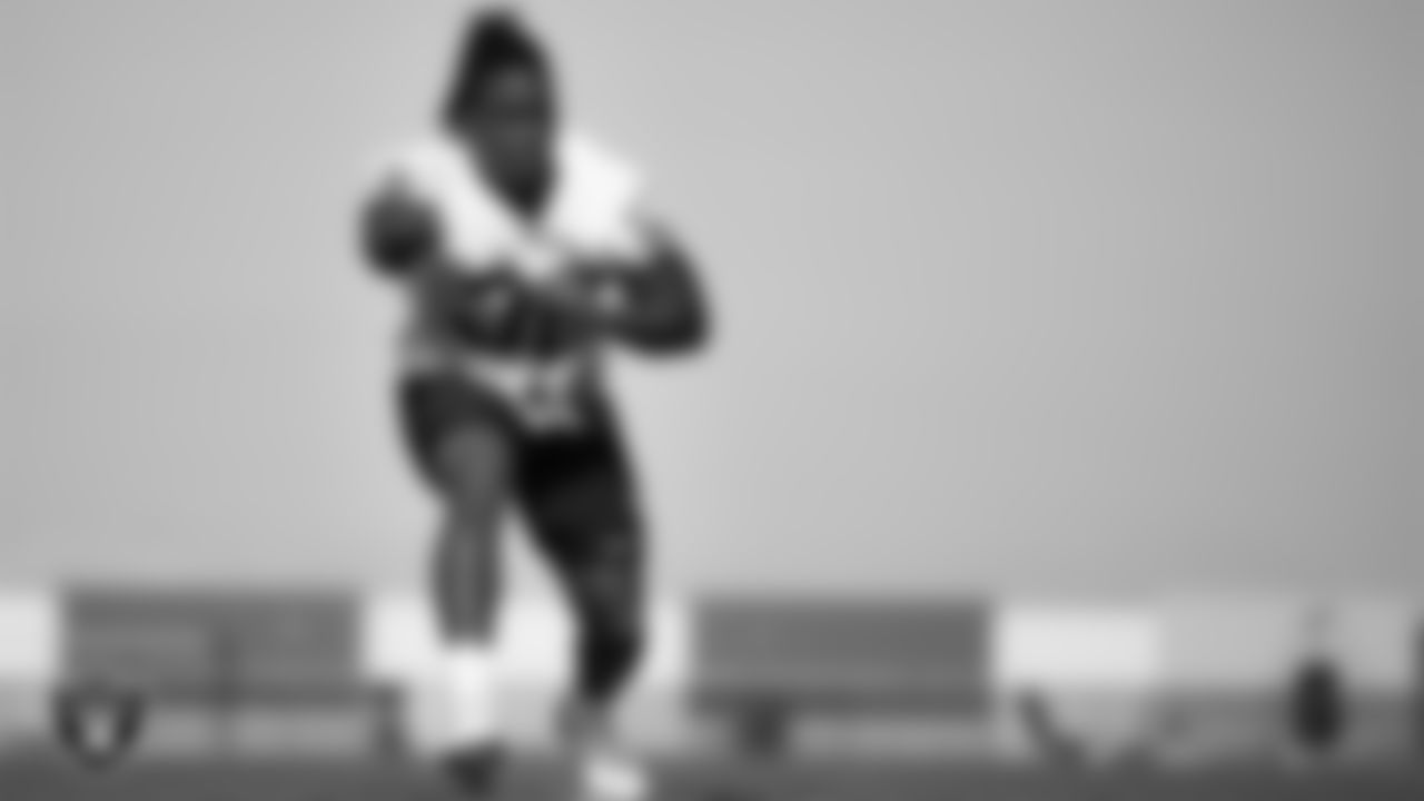 Las Vegas Raiders running back Sincere McCormick (36) at a workout during phase two of the offseason program.