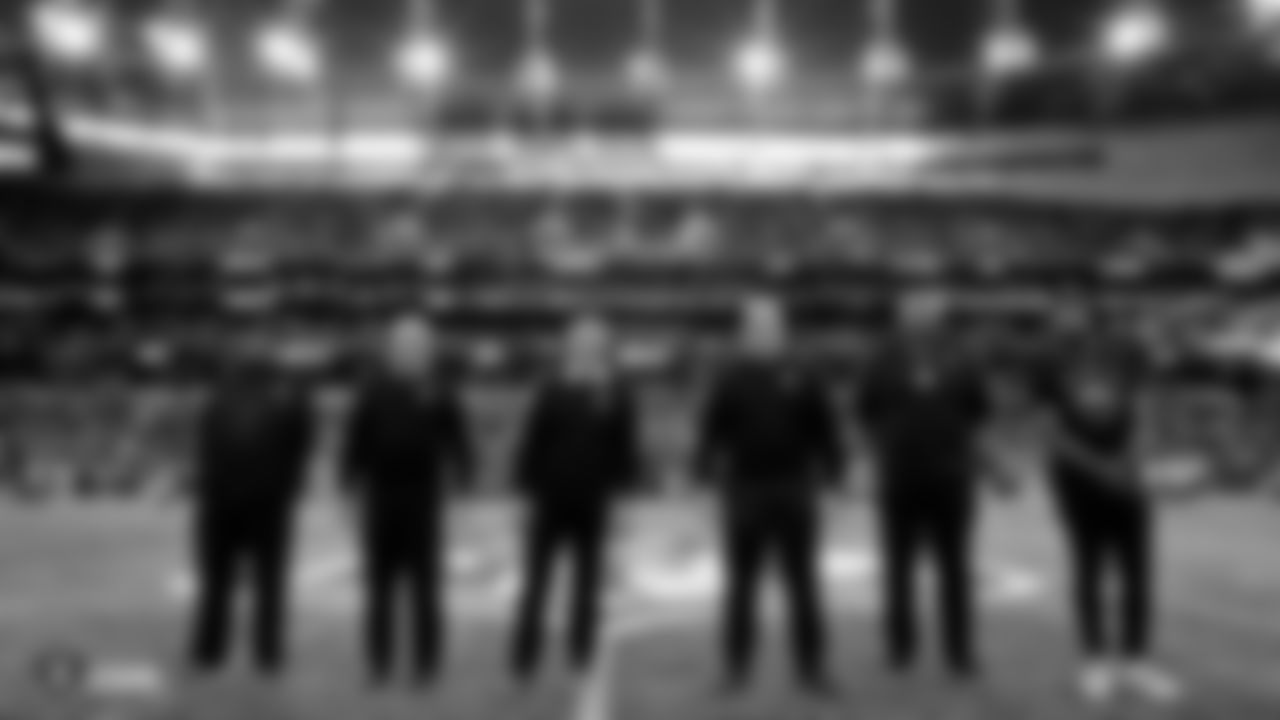 In honor of the Raiders' 60th season, alumni George Atkinson, Mark van Eeghen, Jim Plunkett, Steve Wisniewski, Lincoln Kennedy, and Marcel Reece are honored on the field before the regular season game against the Chicago Bears.