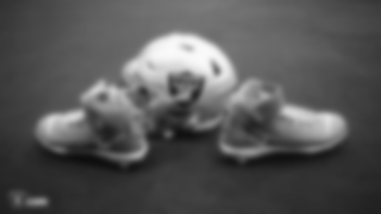 Raiders defensive tackle Maurice Hurst's (73) custom cleats for the NFL's My Cause My Cleats campaign in the locker room prior to the Raiders arrival for their regular season game against the Tennessee Titans. Maurice Hurst wears these cleats in support of the ChadTough Foundation.