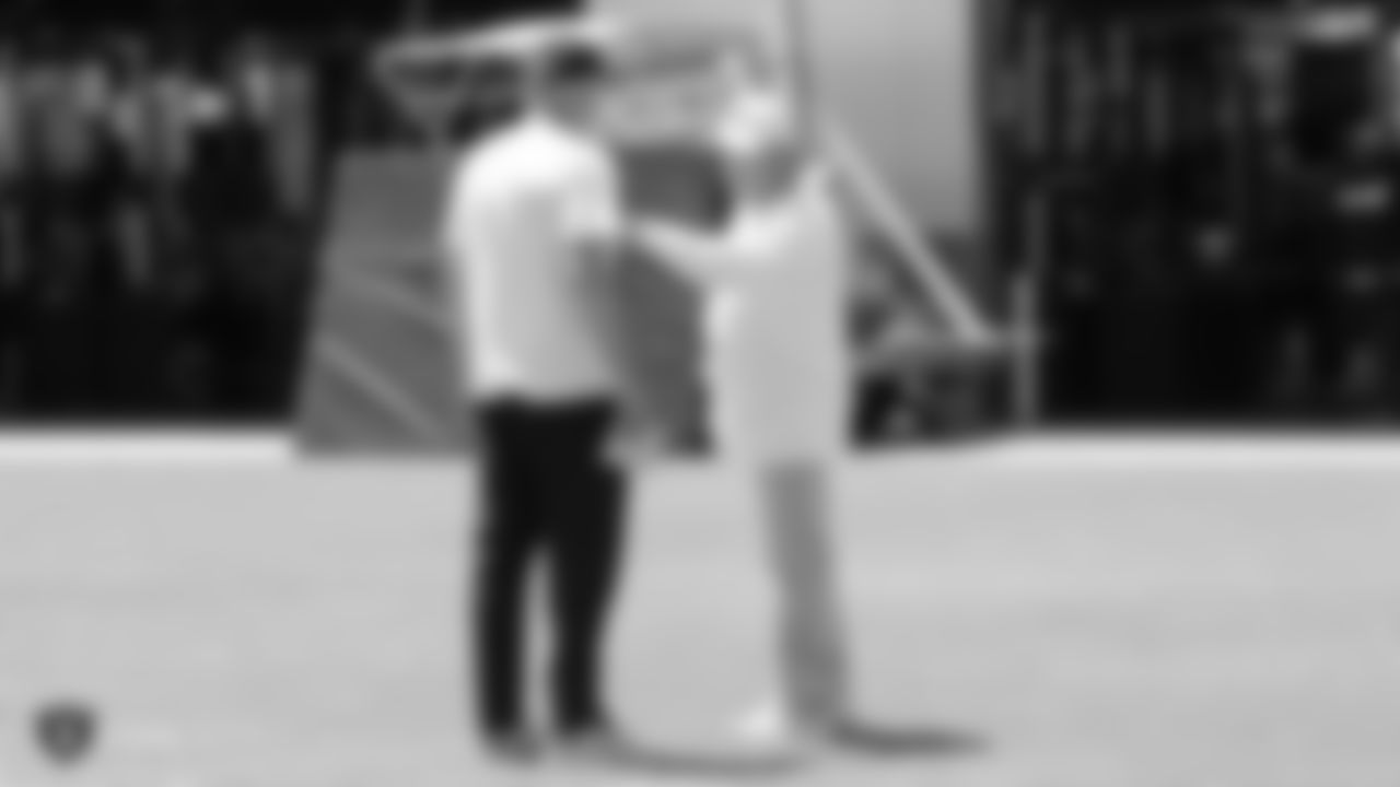 Raiders general manager Mike Mayock and owner Mark Davis at a Mandatory Minicamp at the Raiders Practice Facility in Alameda, Calif.