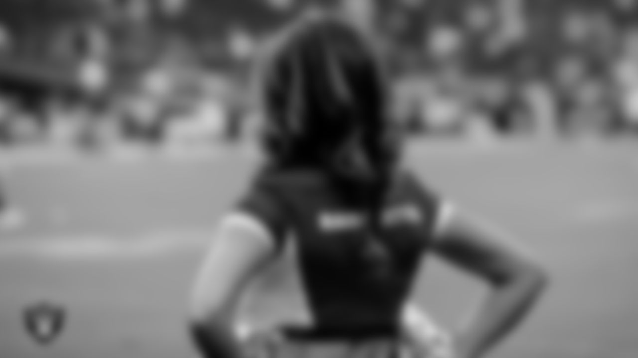 Raiderette Paige on the field for practice at 2021 Training Camp.