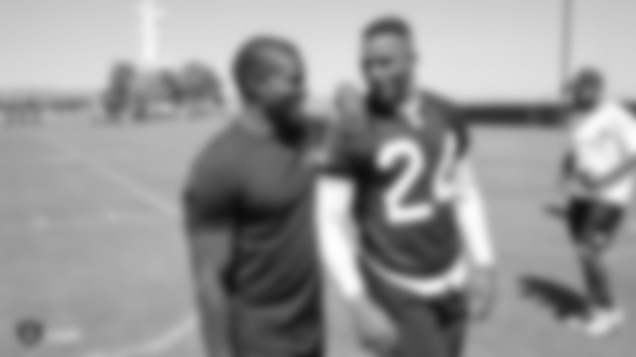 Raiders safety Lamarcus Joyner (29) and safety Johnathan Abram (24) at a Mandatory Minicamp at the Raiders Practice Facility in Alameda, Calif.