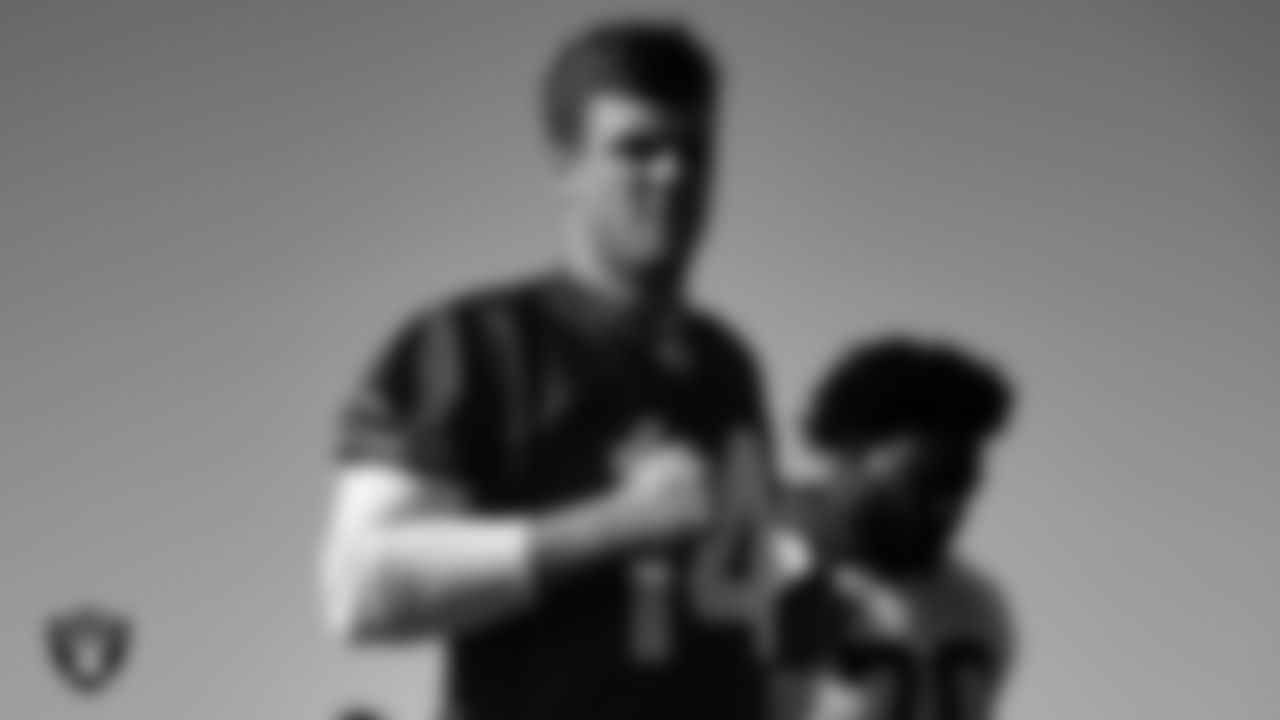 Las Vegas Raiders quarterback Garrett Gilbert (14) at a workout during phase two of the offseason program.