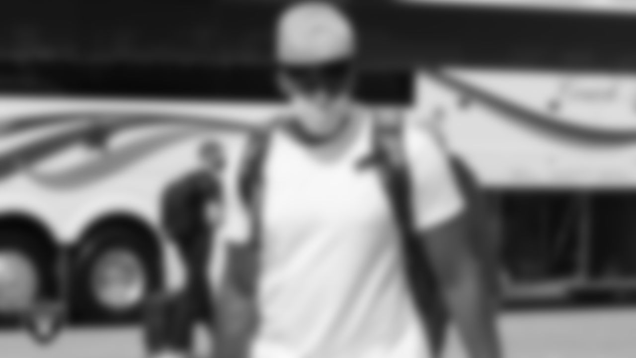Las Vegas Raiders defensive end Clelin Ferrell (99) departs for the joint training camp practice and preseason away game against the Los Angeles Rams.