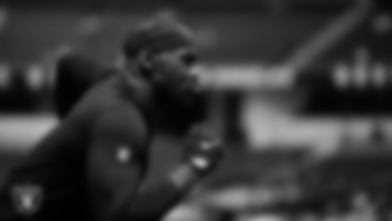 Las Vegas Raiders defensive end Chandler Jones (55) warming up before the regular season away game against the Los Angeles Chargers at SoFi Stadium.