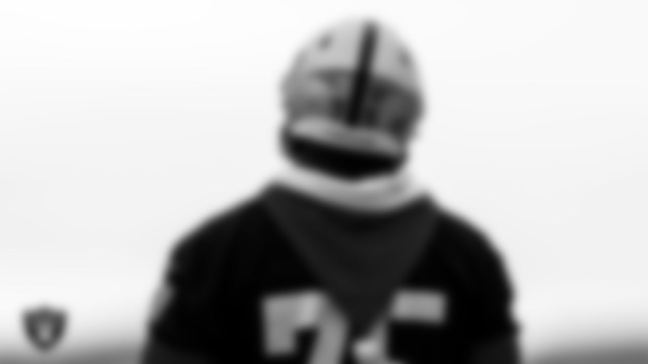 Las Vegas Raiders tackle Brandon Parker (75) during practice at Intermountain Healthcare Performance Center.