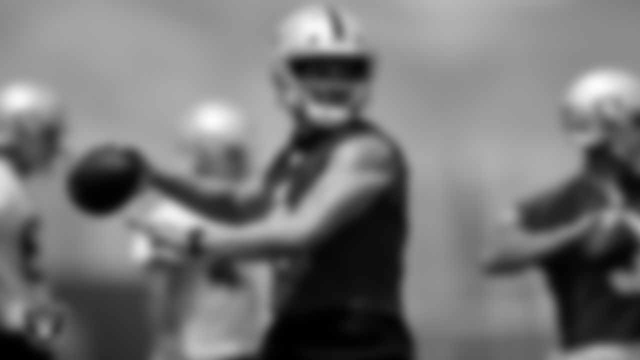 Las Vegas Raiders quarterback Derek Carr (4) at an Organized Team Activity (OTA).