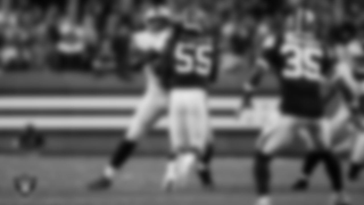 Las Vegas Raiders tackle Brandon Parker (75) blocks during the regular season away game against the Cleveland Browns.