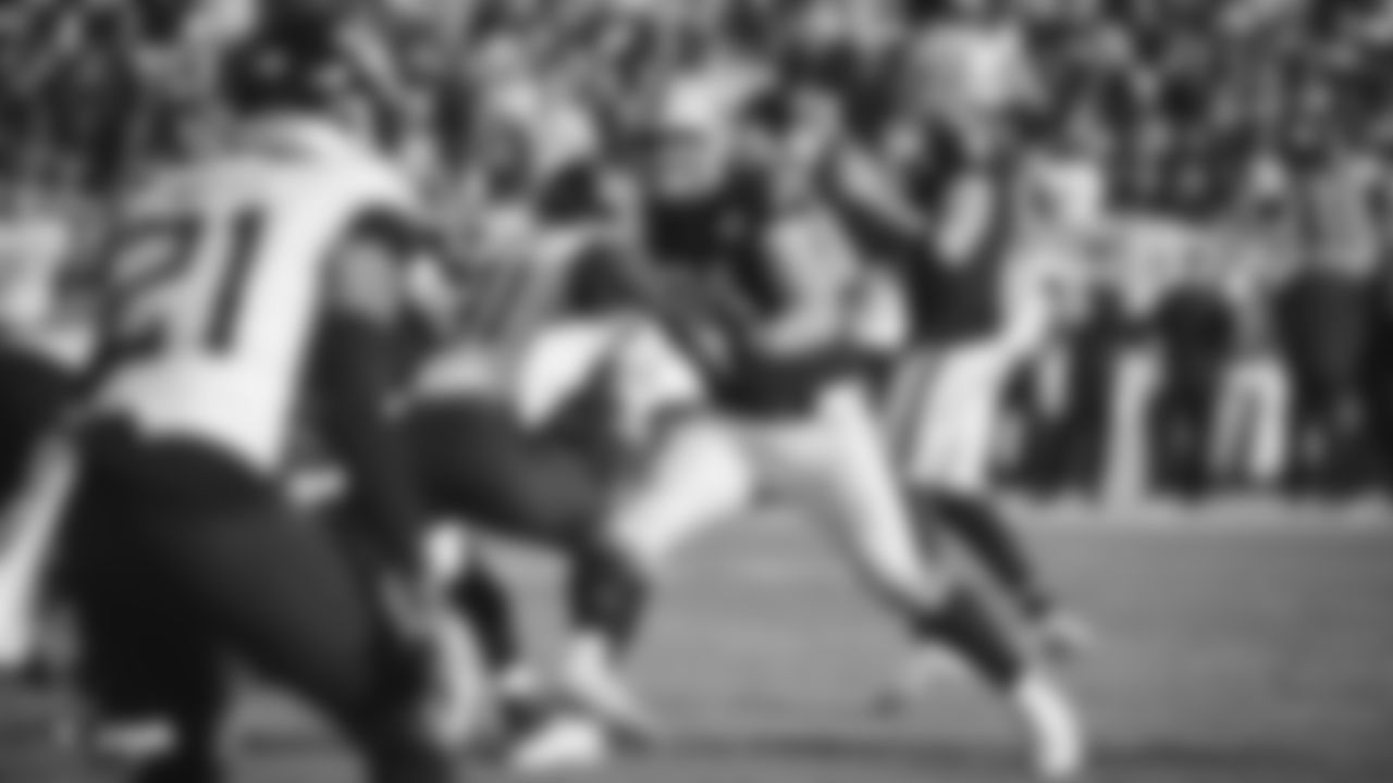 The Raiders during the regular season game against the Jacksonville Jaguars at the Oakland-Alameda County Coliseum.