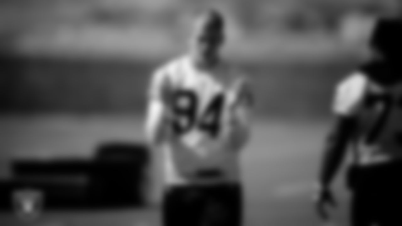 Las Vegas Raiders defensive end Carl Nassib (94) on the field for a walkthrough.