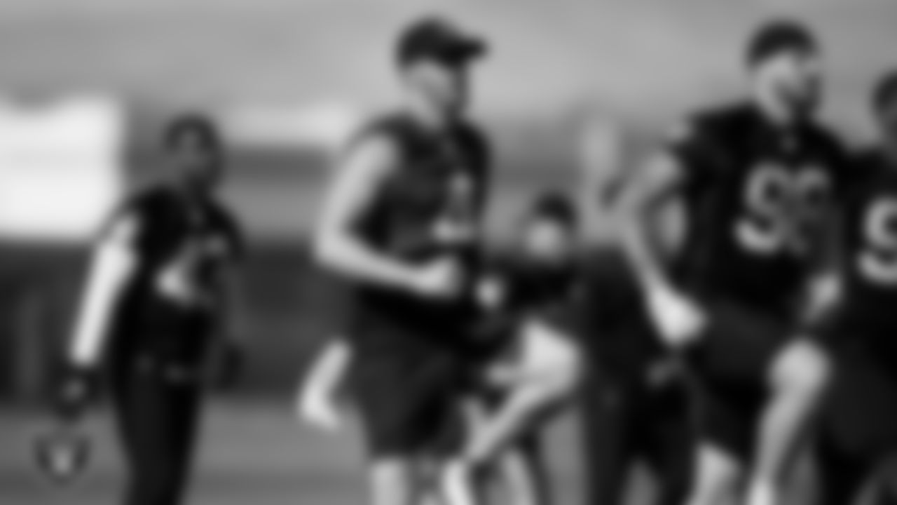 Las Vegas Raiders quarterback Derek Carr (4) at a workout during phase two of the offseason program.