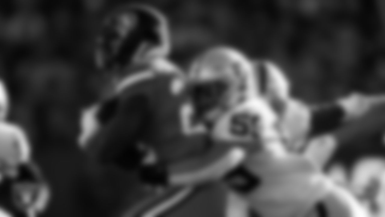 Las Vegas Raiders linebacker Luke Masterson (59) makes a tackle during the regular season away game against the Denver Broncos at Empower Field at Mile High.