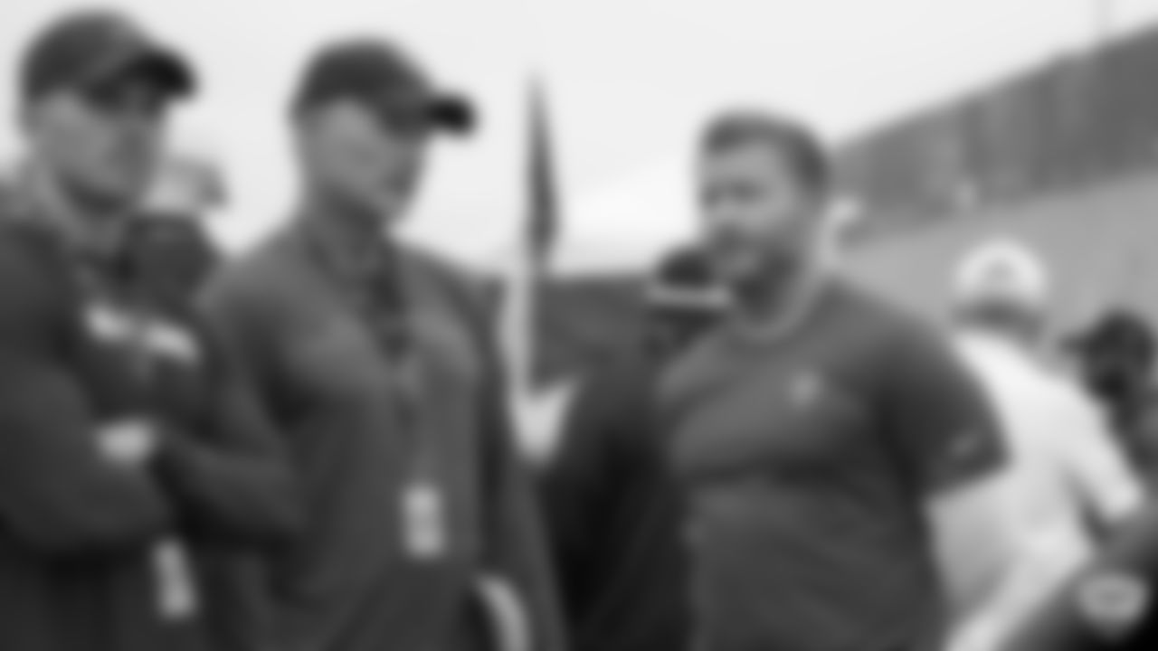 Raiders General Manager Mike Mayock and Los Angeles Rams Head Coach Sean McVay on the field for a joint practice with the Los Angeles Rams at 2019 Training Camp.
