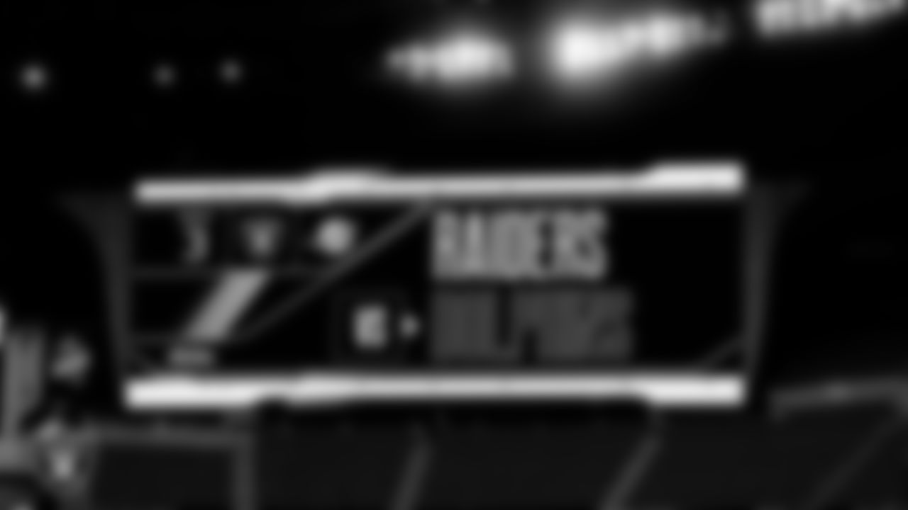 Las Vegas Raiders signage around Allegiant Stadium before the regular season home game against the Miami Dolphins.