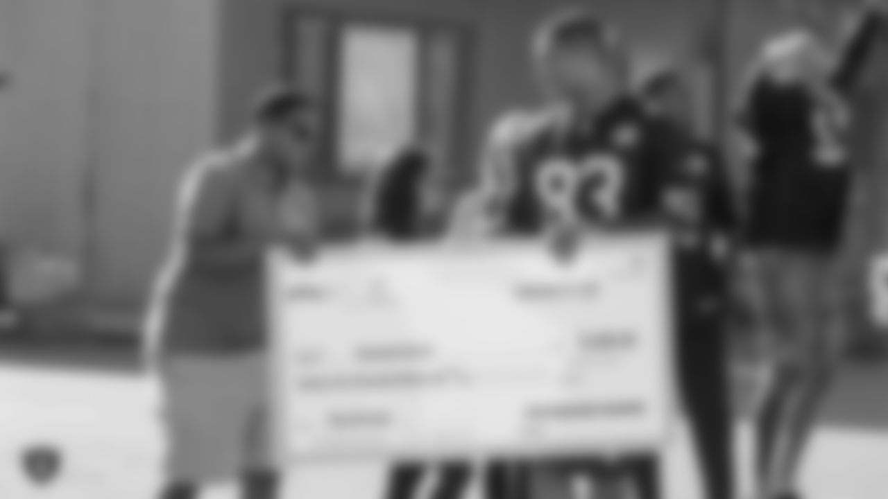 The Oakland Raiders, represented by players Alec Ingold, Isaiah Johnson, Trent Sieg, Darren Waller, and Kyle Wilber, along with the Raiderettes, collaborate with Playworks to promote Play 60's message to students of being active for sixty minutes everyday.