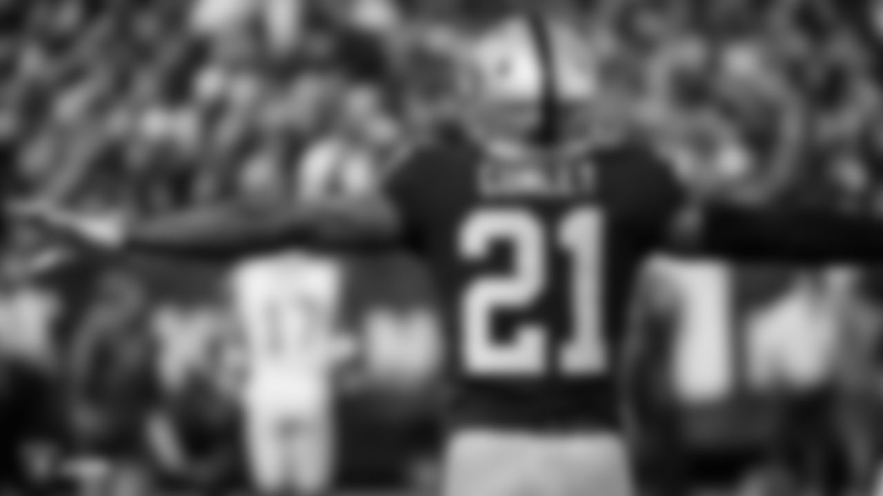 Oakland Raiders cornerback Gareon Conley (21) celebrates after a play during The Oakland Raiders regular season game against the Los Angeles Rams at Oakland-Alameda County Coliseum, Monday, September 10, 2018, in Oakland, California. The Oakland Raiders lost 33-13.