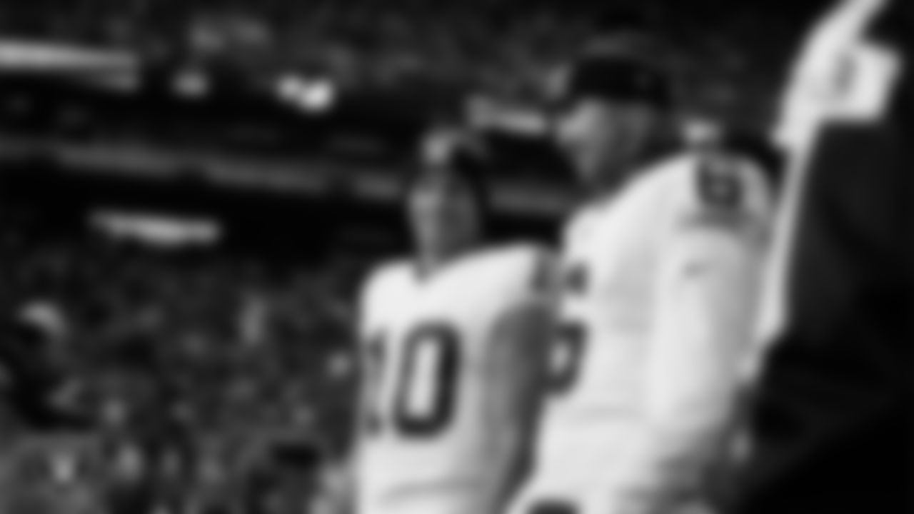 Las Vegas Raiders wide receiver Mack Hollins (10) and punter AJ Cole (6) during the coin toss before the regular season away game against the Seattle Seahawks at Lumen Field.