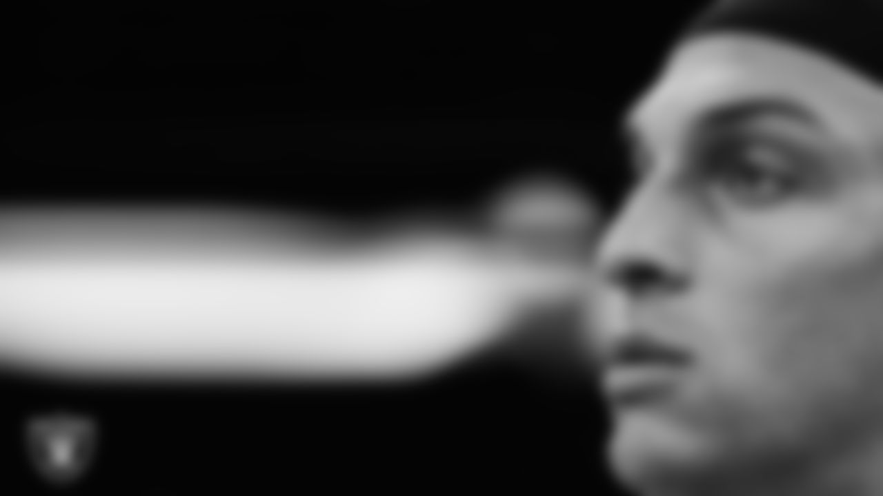 Las Vegas Raiders wide receiver Mack Hollins (10) during the national anthem before the regular season away game against the New Orleans Saints at Caesars Superdome.