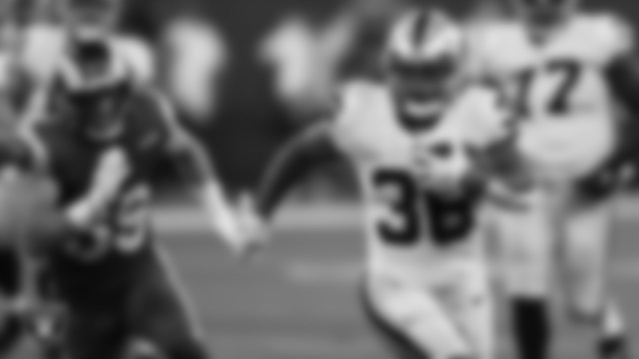 Las Vegas Raiders running back Trey Ragas (36) during the preseason game against the Los Angeles Rams at SoFi Stadium.