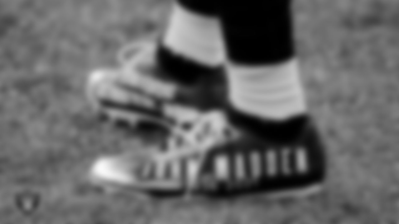 Las Vegas Raiders wide receiver DeSean Jackson's (1) cleats during warm ups before the regular season away game against the Indianapolis Colts.