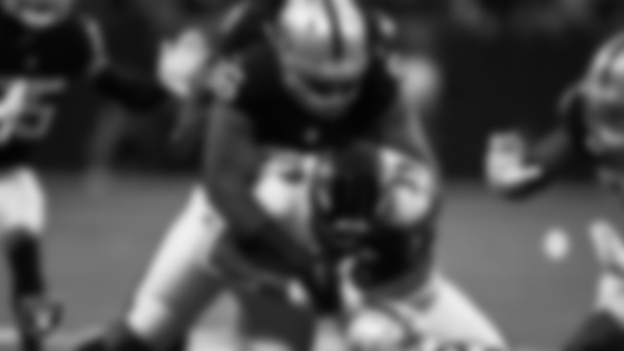 Las Vegas Raiders defensive tackle Darius Philon (96) makes a tackle during the regular season home game against the Baltimore Ravens.