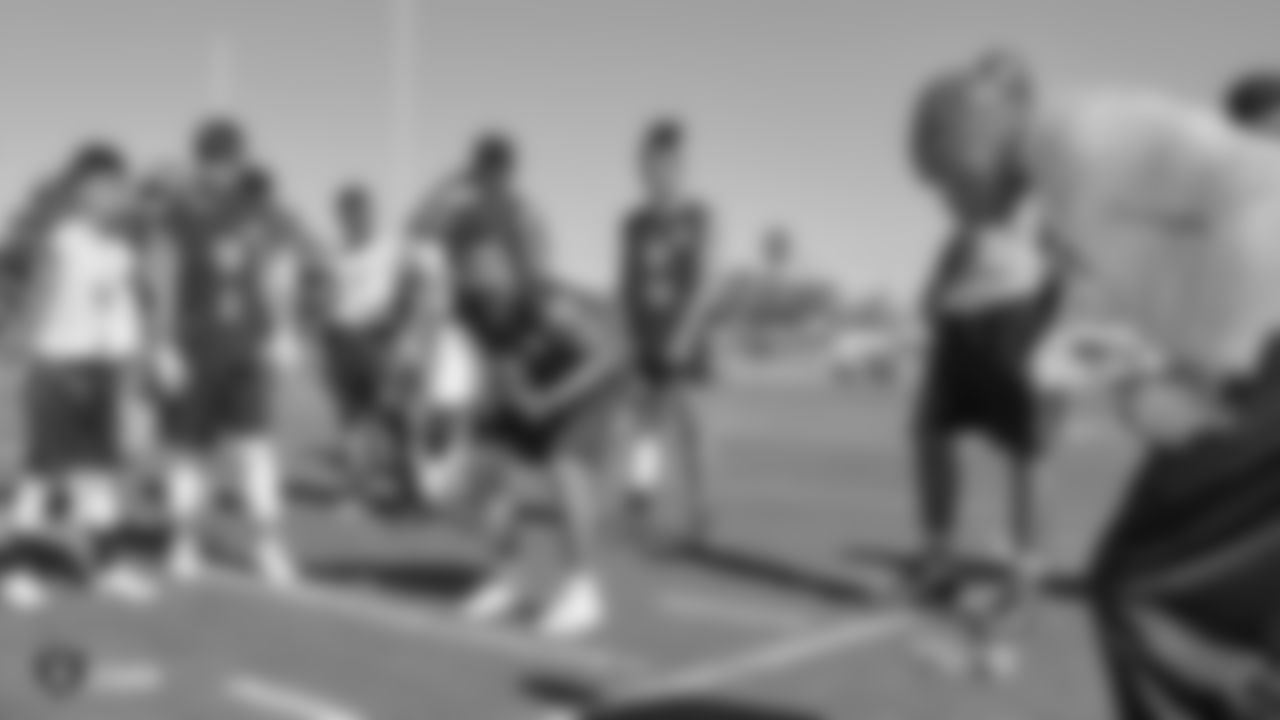 The Raiders, represented by alumnus Leo Gray, collaborate with the Las Vegas Metro Police Activities League to start a 7-on-7 NFL FLAG Passing League for high school junior varsity athletes, Saturday, April 20, 2019, at Rancho High School in Las Vegas, Nev.