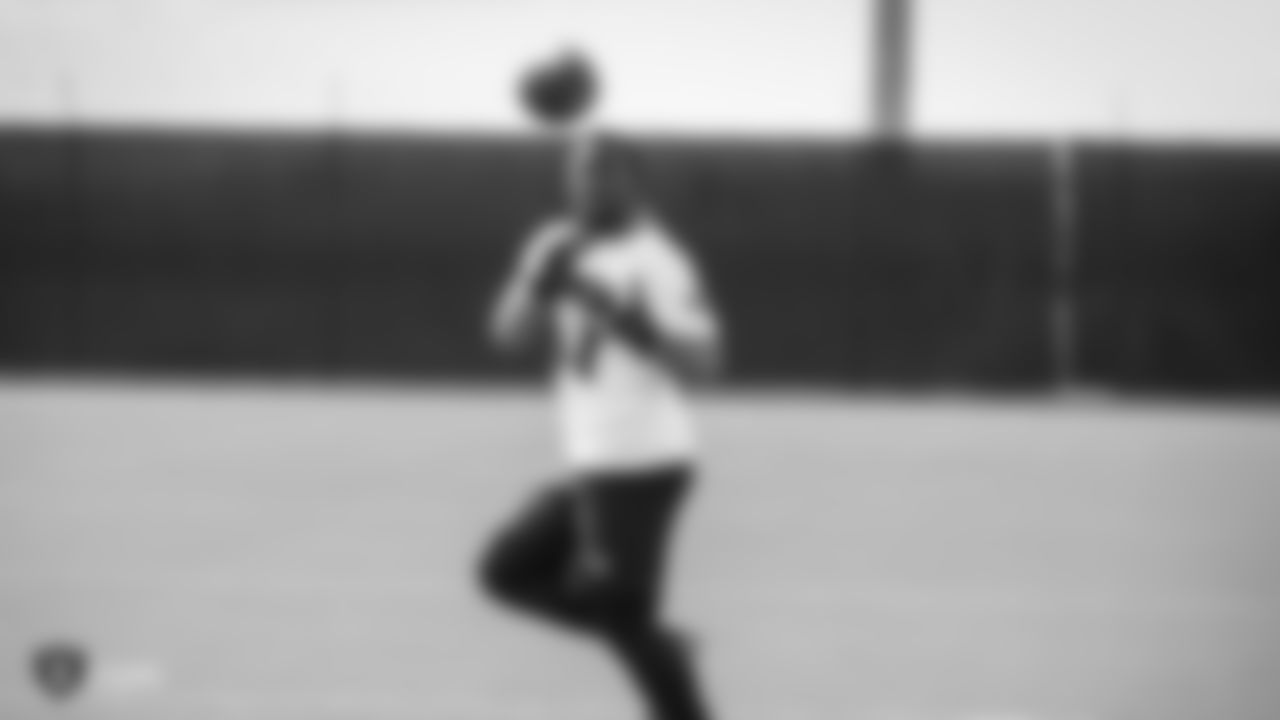 Raiders wide receiver/return specialist Dwayne Harris at a workout during phase two of the offseason program at the Raiders Practice Facility in Alameda, Calif.