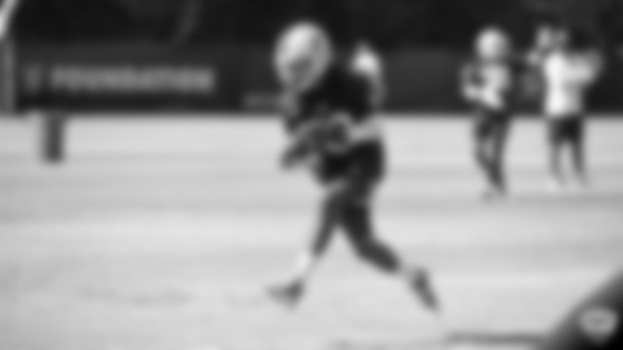 Raiders cornerback Isaiah Langley (43) on the field for practice at 2019 Training Camp.