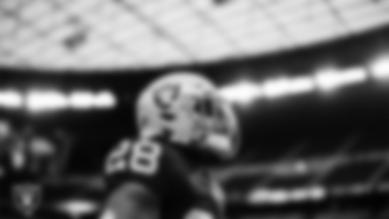 Las Vegas Raiders running back Josh Jacobs (28) warming up before the regular season home game against the Indianapolis Colts.