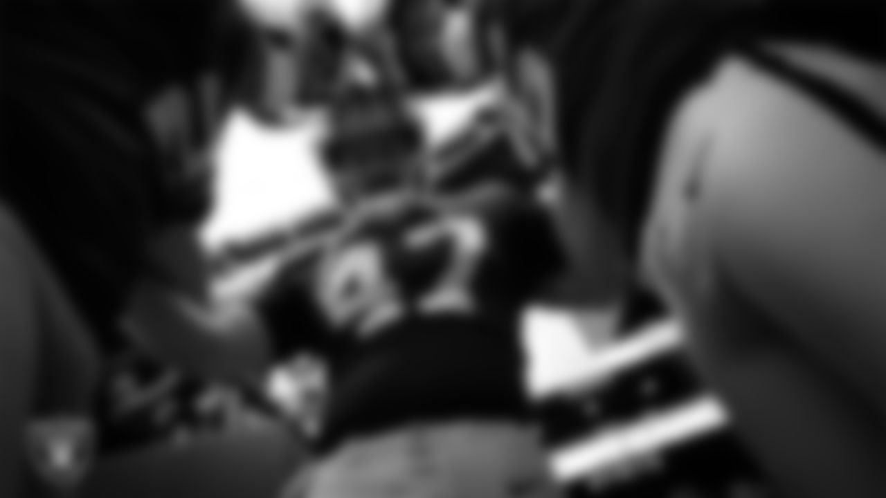 Las Vegas Raiders kicker Daniel Carlson (2), long snapper Trent Sieg (47) and punter AJ Cole (6) huddle in the tunnel before the regular season home game against the Houston Texans at Allegiant Stadium.