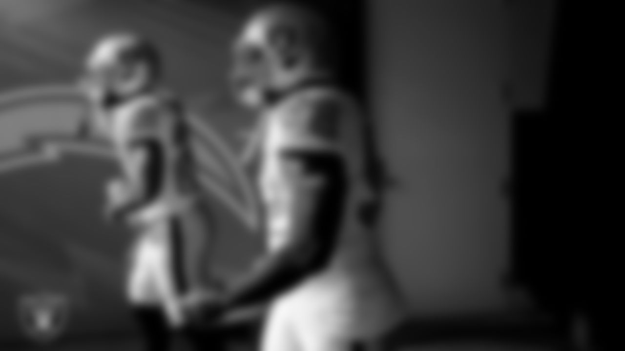 The Raiders take the field before the regular season game against the Los Angeles Chargers at SoFi Stadium.