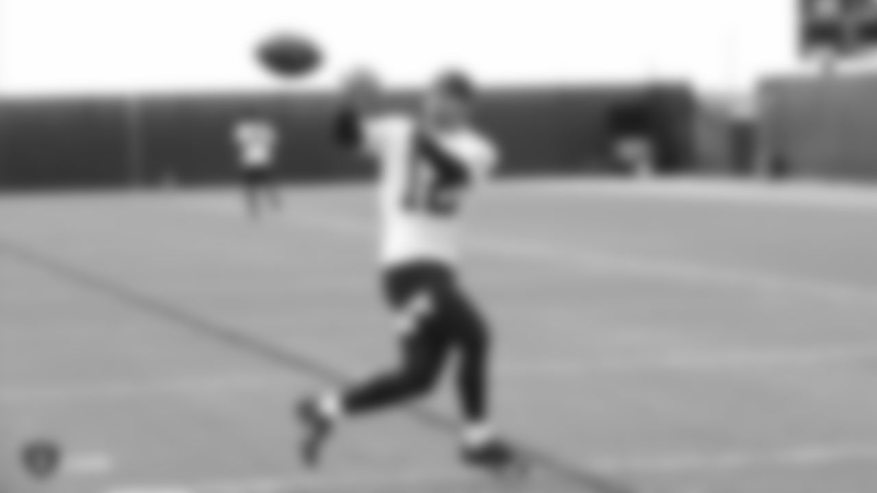 Raiders wide receiver Brian Burt (12) at a workout during phase two of the offseason program at the Raiders Practice Facility in Alameda, Calif.