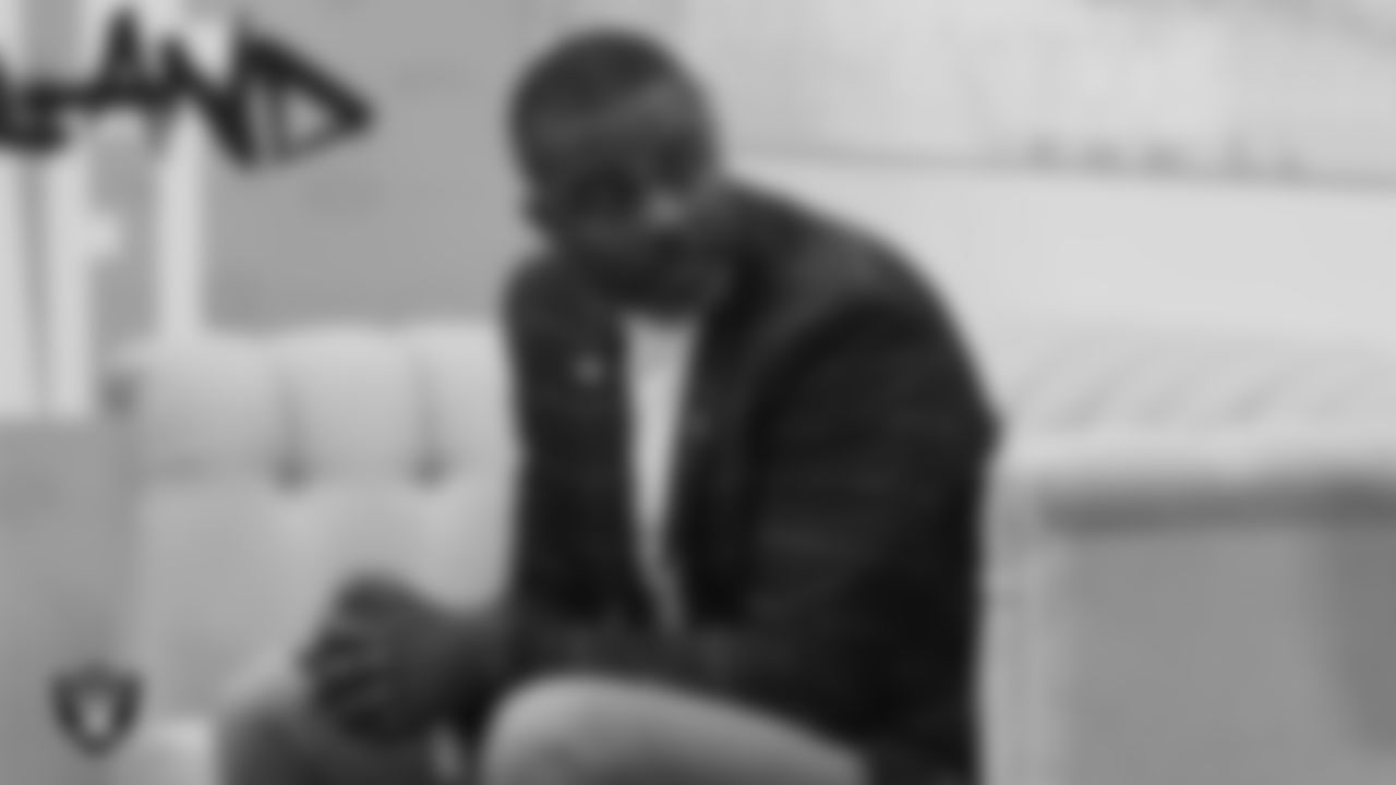 Former NFL player Michael Griffin sits in the green room during day two of the 2021 NFL Draft..