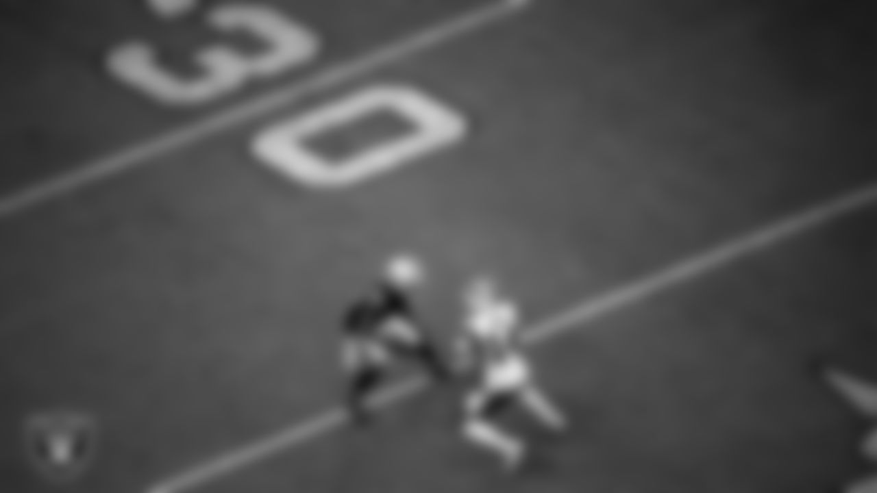 Las Vegas Raiders cornerback Nevin Lawson (26) defends during the regular season home game against the Buffalo Bills.