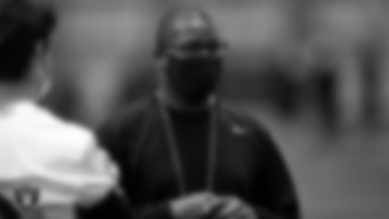 Las Vegas Raiders wide receivers coach Edgar Bennett at day one of 2021 Rookie Minicamp.