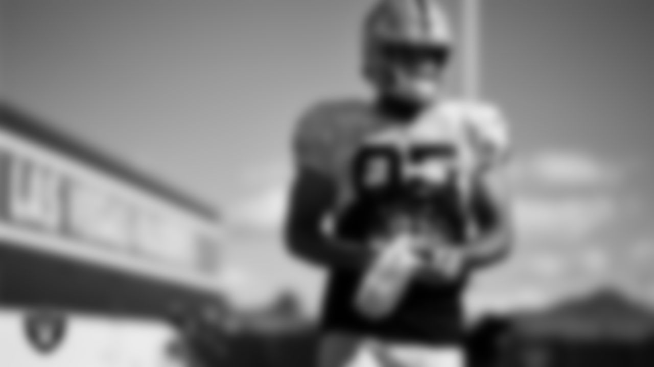 Las Vegas Raiders tight end Cole Fotheringham (85) during practice at Intermountain Healthcare Performance Center.