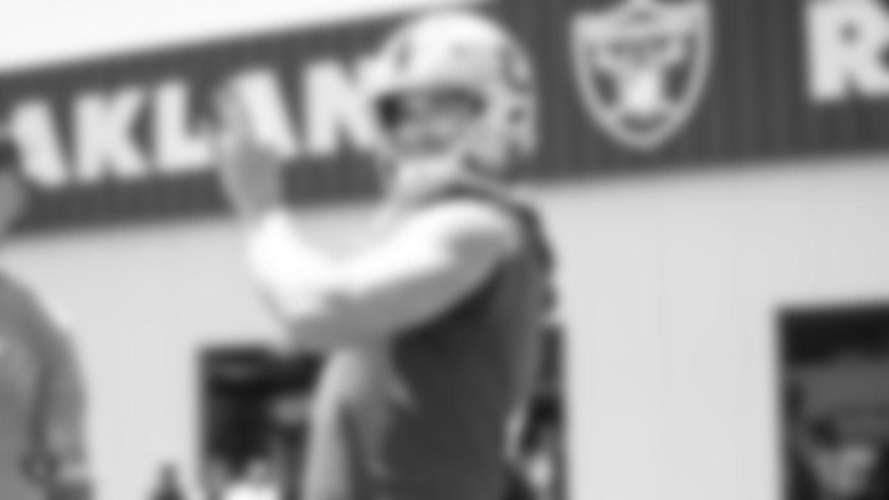 Oakland Raiders quarterback Derek Carr (4) at a Mandatory Mini Camp at the Oakland Raiders Practice Facility, Tuesday, June 12, 2018, in Alameda, California.