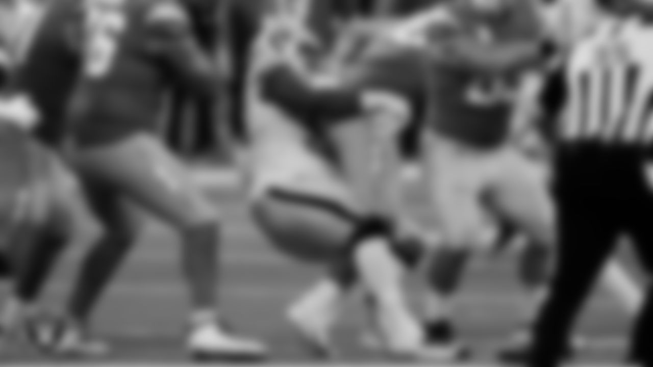 Las Vegas Raiders defensive tackle Darius Philon (96) sacks the quarterback during the regular season away game against the Los Angeles Chargers.