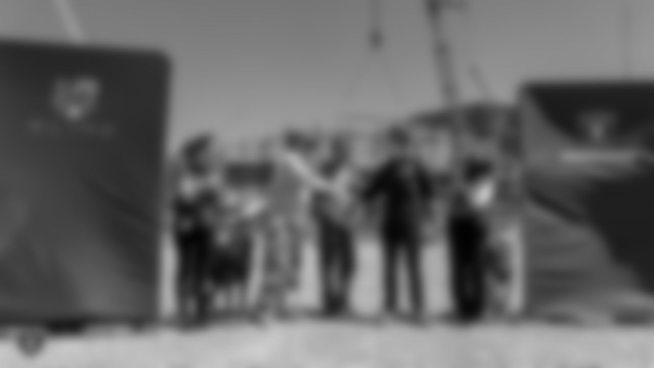 The Raiders Foundation, in partnership with Kline Veterans Fund, give three veterans a tour of the Las Vegas Stadium worksite before being surprised with their very own service dog, Wednesday, June 26, 2019, in Las Vegas, Nevada.