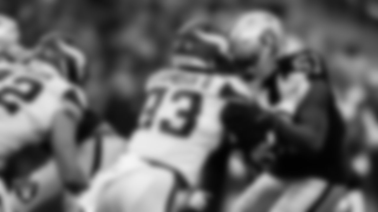 Las Vegas Raiders defensive end Malcolm Koonce (51) defends during the preseason home game against the Minnesota Vikings at Allegiant Stadium.