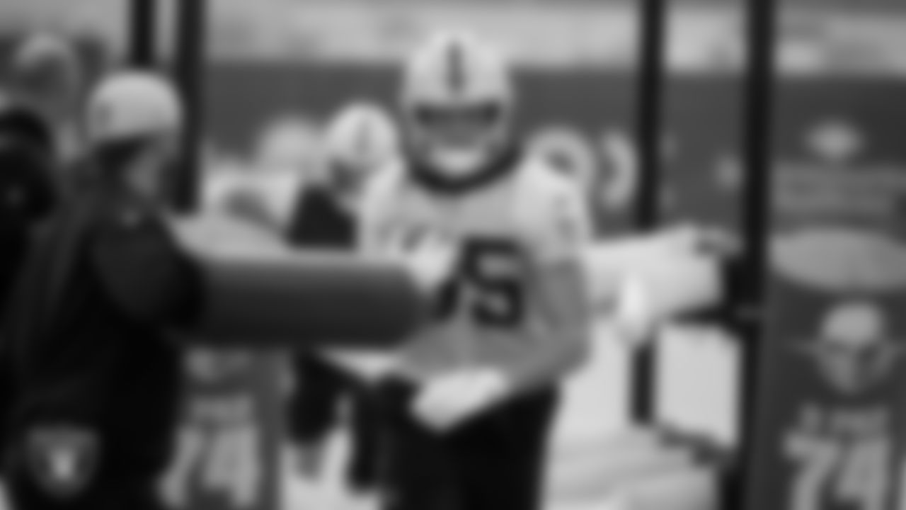 Las Vegas Raiders tight end Derek Carrier (85) during practice at Intermountain Healthcare Performance Center.
