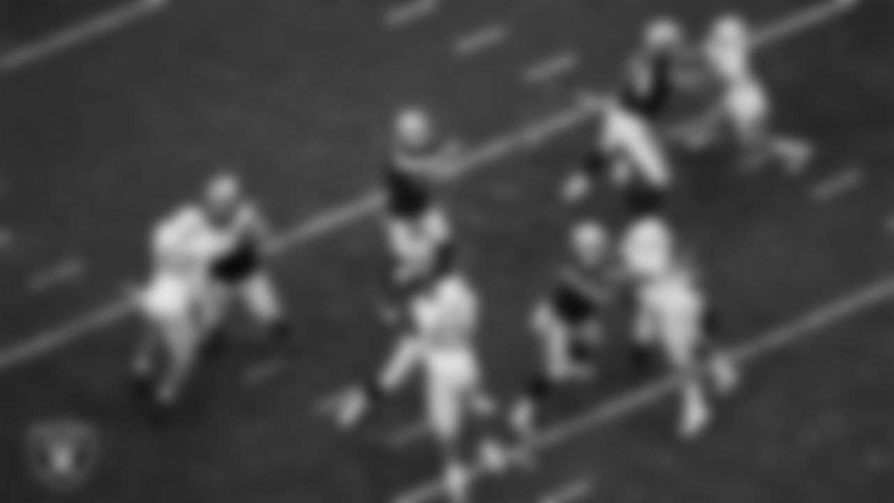 Las Vegas Raiders quarterback Derek Carr (4) passes during the regular season home game against the Los Angeles Chargers at Allegiant Stadium.