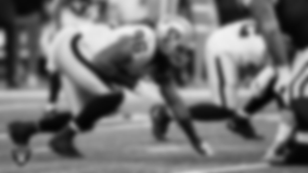 Las Vegas Raiders defensive tackle Darius Philon (96) lines up before the snap during the regular season away game against the Indianapolis Colts.