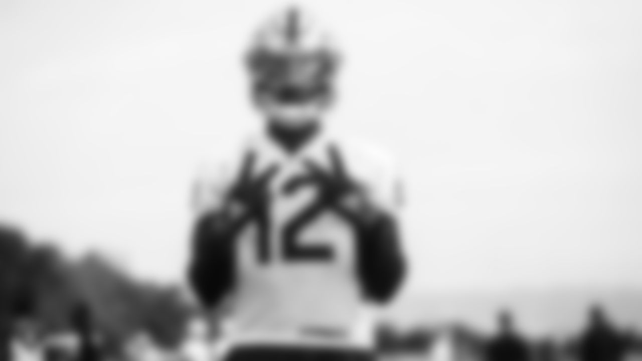 Raiders wide receiver Zay Jones (12) on the field during practice.