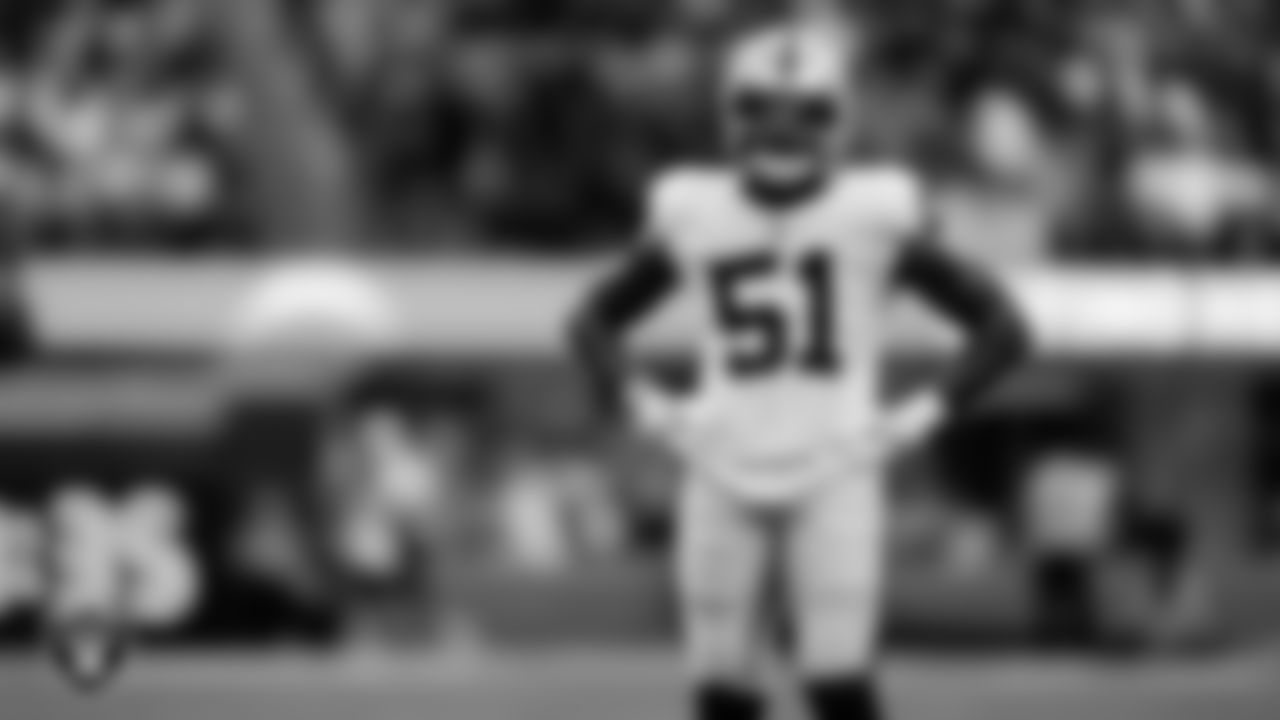 Las Vegas Raiders defensive end Malcolm Koonce (51) during the regular season away game against the Los Angeles Chargers at SoFi Stadium.
