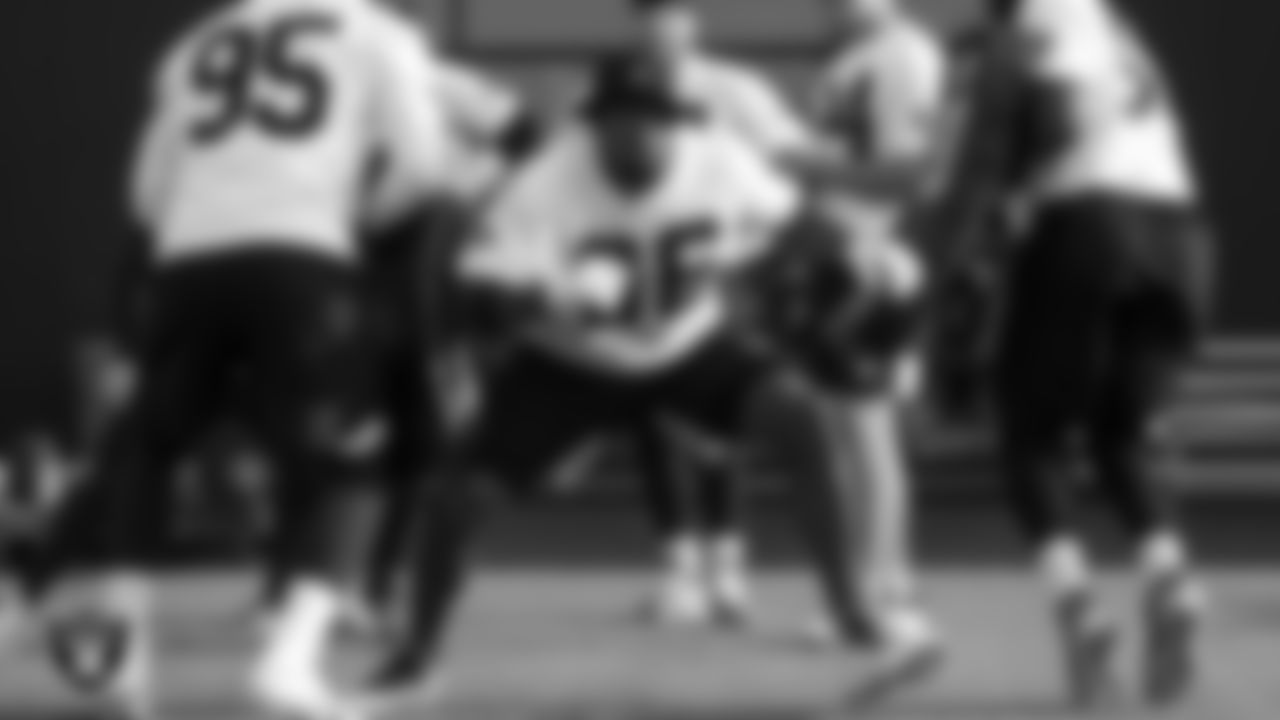Las Vegas Raiders defensive end Clelin Ferrell (96) on the field for practice at 2020 Training Camp.